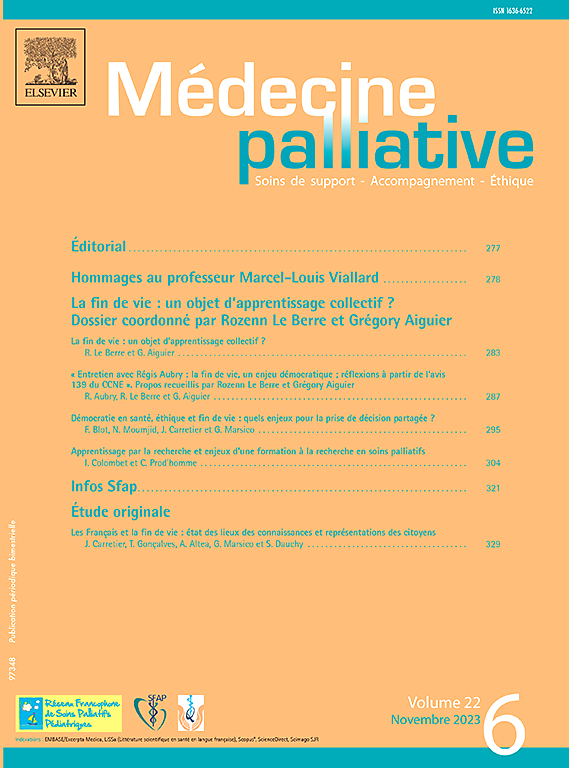 Go to journal home page - Médecine Palliative